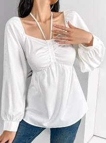 Modelyn Bluză cu mânecă lungă pentru damă, de culoare uni, ocazională - alb - Vizualizare 4