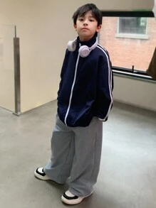 Áo khoác chống nắng và gió dệt cổ cao dành cho bé trai Tween, thích hợp đi làm hàng ngày, đi học, giải trí, nghỉ mát, hoạt động thể thao vào mùa xuân, mùa hè, mùa thu và mùa đông - Màu xanh lam - Xem 5