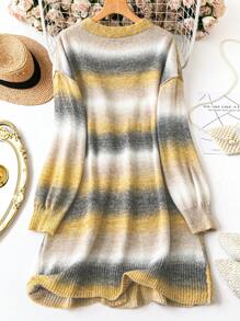 SHEIN LUNE Plus Size Women Ombre Knitted Long Sleeve Cardigan - Multicolor - View 2