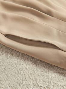 Seusyu Women's Solid Color Minimalist Casual Suit Pants - Khaki - View 4