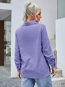 SHEIN LUNE Women's Solid Color Simple Long Sleeve Blouse - Mint Blue - View 2