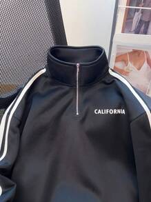 Sudadera holgada de punto negro para adolescentes con estampado universitario en inglés de estilo casual