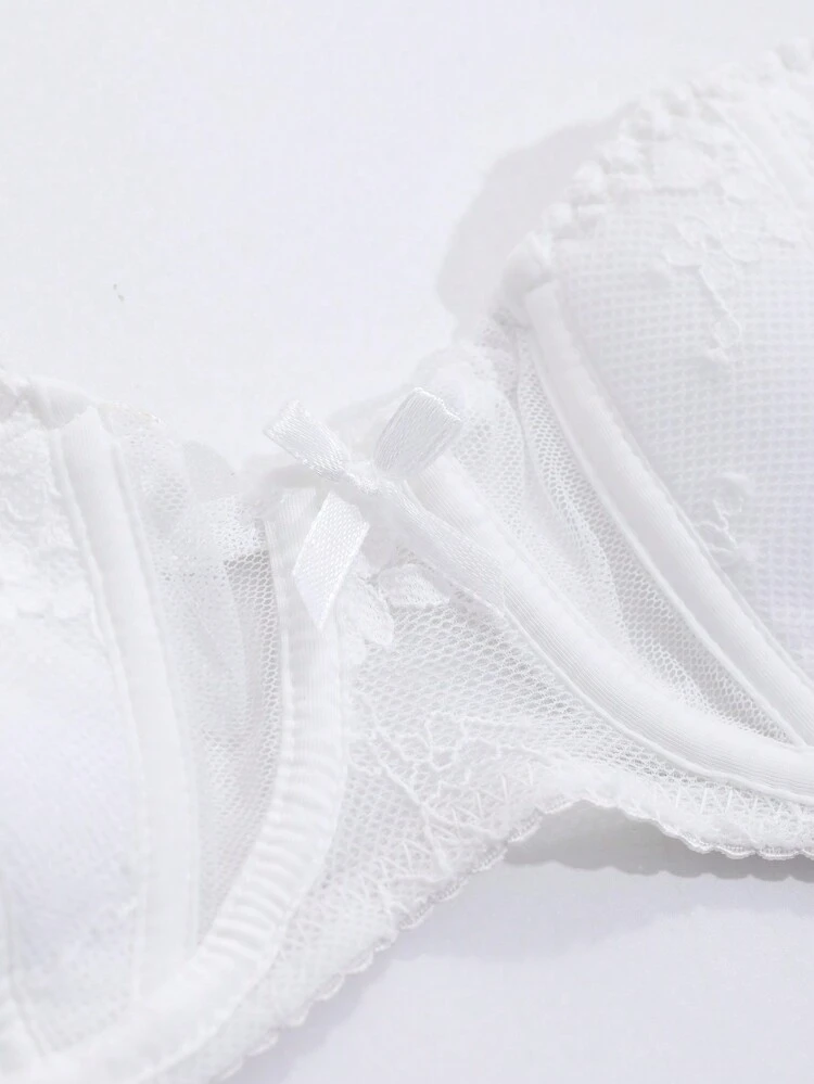 Women's Mesh And Contrast Lace Lightly Padded Sexy Bra Lingerie For Women