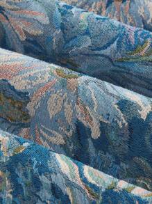 SHEIN MOD 蓝色油画锦缎提花面料复古浪漫女士吊带背心裙秋冬连衣裙 - 藍色 - 查看 3