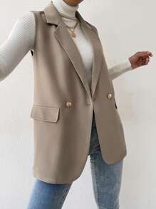 EURMUSE Double Breasted Vest Blazer Without Sweater - Khaki - View 1