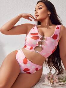 2 pièces Ensemble de soutien-gorge sans fil à fleurs ajouré pour grandes tailles femmes