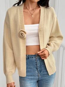 SHEIN LUNE 女士纯色简约日常开衫 - 杏色 - 查看 6