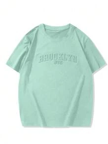 Manfinity Homme Men's Casual Letter Embossed Crew Neck Short Sleeve T-Shirt, Summer