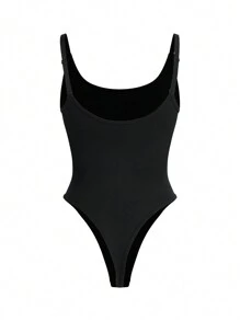 SHEIN Sports 女士纯色黑色夏季运动细肩带紧身衣