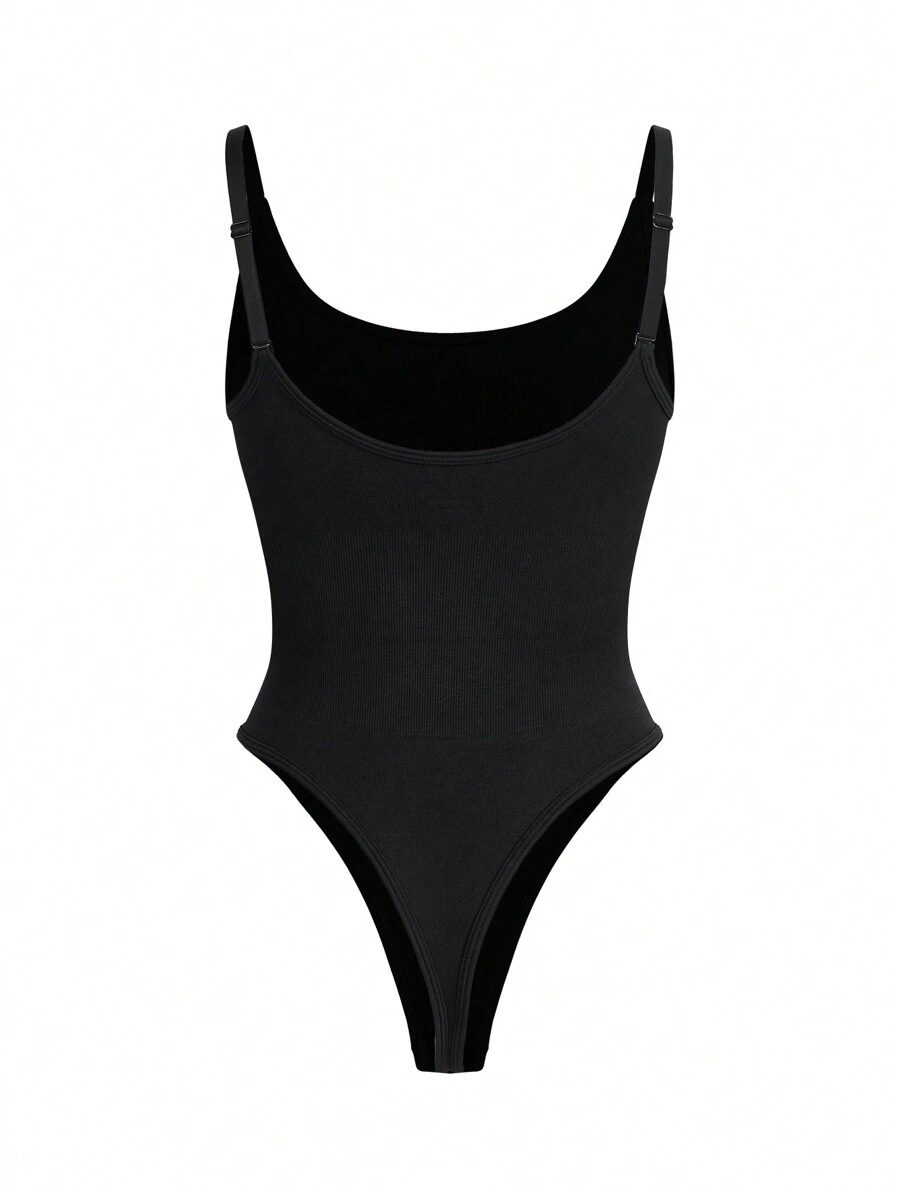 SHEIN Sports 女士纯色黑色夏季运动细肩带紧身衣