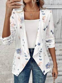 SHEIN Privé Áo khoác nữ hở lưng in hoa thông thường thanh lịch có chiều dài thông thường - Nhiều màu - Xem 4