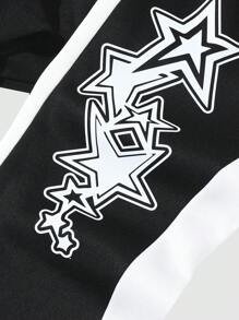 Manfinity Roghcode Conjunto de sudadera con capucha y pantalón de chándal para hombres de talla grande, con logo y estampado de estrella, con acentos a rayas - Negro - Ver 4