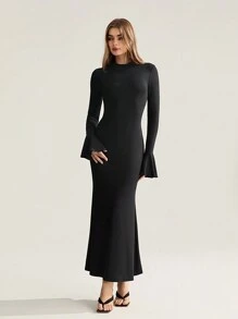 SHEIN Unity Đầm dài tay có cổ đứng hở lưng dành cho nữ - màu đen - Xem 6