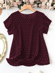 SHEIN LUNE Áo sơ mi chấm bi cổ chữ V tay ngắn cỡ lớn thoải mái, rộng rãi, thời trang, dành cho mùa hè - Màu tím - Xem 2