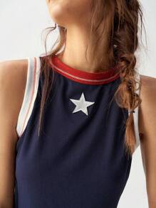 Bohemela Vacation Contrast Color Knit Fitted Regular Tank Top For Women