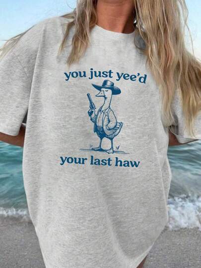 INAWLY Women's Retro Loose Silly Goose Logo Graphic T-Shirt, Summer Graphic Tees Women Tops