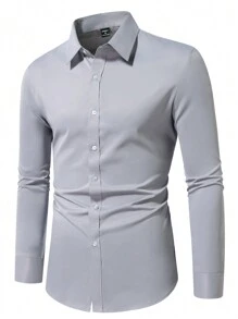 Manfinity Mode Camisa casual de vestir de manga larga de color liso para hombre, para primavera y verano, para el esposo, para el trabajo