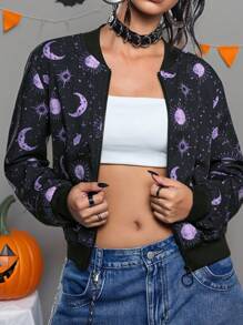 Ayrana Barboza Áo khoác bóng chày Halloween Dark Moons And Stars dành cho nữ, màu đen, áo khoác nữ, cho ngày lễ, kỳ nghỉ, đi chơi, lễ hội, phù hợp với Ibiza - màu đen - Xem 1