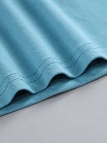 SHEIN LUNE Damen Lässiges Rundhals T-Shirt mit Kurzarm und Buchstabe Muster, Sommer