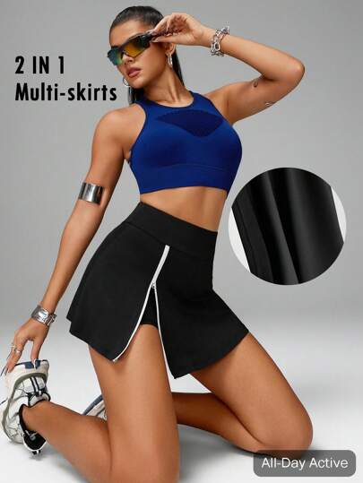 Innovista Fall Split High Waist A-Line Skirt Elastic Waistband Sport,Black Mini Skort,Black Mini Skirt