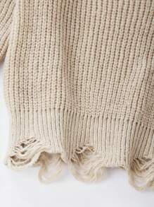 2 件 Tween Girl 破洞 V 领毛衣和阔腿裤套装，休闲街头装