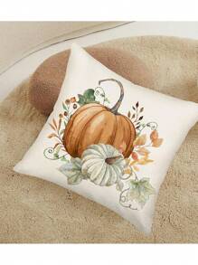 2 件套秋季南瓜装饰枕套秋季农舍亚麻农场新鲜南瓜橙枫叶装饰感恩节抱枕套靠垫套 18"X18" - 橘色 - 查看 6