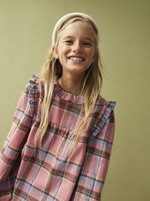 SHEIN Tween Girls Cute Plaid Woven Flare Hem Straight Leg Casual Palazzo Pants, Back To School Festive Delight - Multicolor - View 8