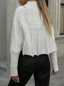 Aveloria Stylish High Collar Textured Batwing Sleeve Cropped Sweater Knit Pullover Fall Winter Outfit - Beige - View 2