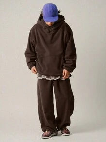 DAZY 2pcs Men's Solid Color Sweatshirt And Pants Set, Fall Hoodie - Brown - View 1