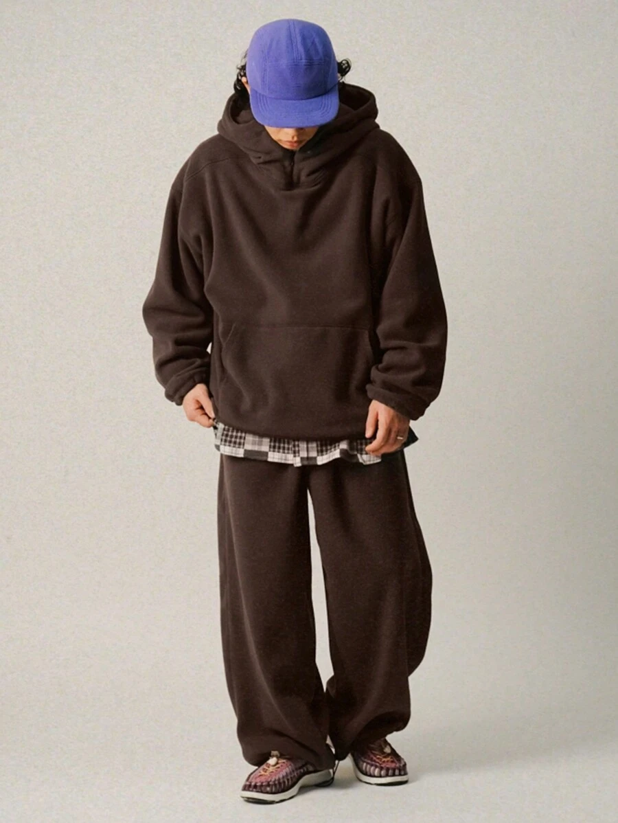 DAZY 2pcs Men's Solid Color Sweatshirt And Pants Set, Fall Hoodie - Brown - View 1