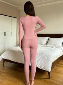 DAZY 交叉领设计修身家居服套装睡衣