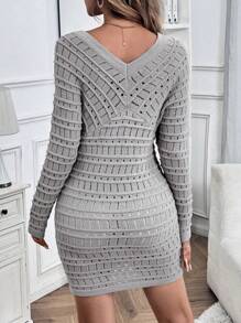 SHEIN LUNE Váy len dệt kim dáng rộng thông thường mới, thời trang & đa năng, phong cách Âu Mỹ - Xám - Xem 2