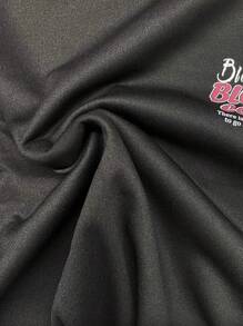 SHEIN Sports Áo thun cổ tròn in khẩu hiệu dành cho nữ và quần thể thao - màu đen - Xem 4