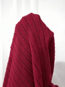 SHEIN Clasi Plus Size Women Wine Red Wide Ribbed Short Dress - Burgundy - View 8