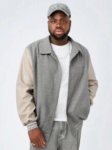 Manfinity VCAY Plus Size Men Casual Patchwork Long Sleeve Jacket For Fall/Winter - Multicolor - View 3