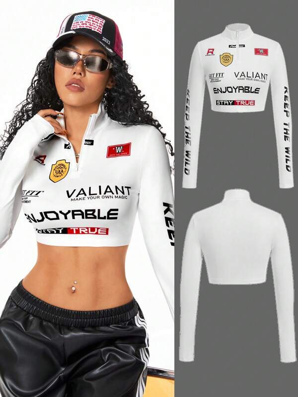 SHEIN EZwear Women's Fall/Winter Ricing Streetwear Graphics Tops