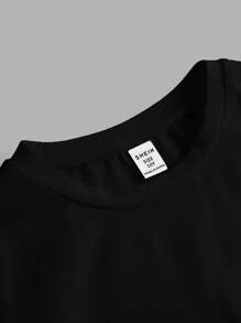 SHEIN Girlism Tween Girl Street Wear Crew Neck Ruched Short Sleeve Top - Black - View 4