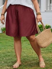 EMERY ROSE Plus Size Women's Waist Belt & Pocket Denim Effect Fit Denim Shorts Mother's Day