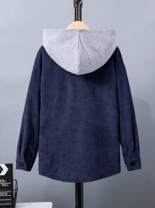 SHEIN Tween Boy Casual & Comfortable Color Block Woven Jacket,In Fall/Winter - Navy Blue - View 2