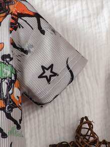 Baby Boys Casual Print Crew Neck Short Sleeve Romper, Summer