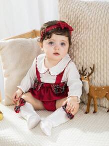 Souflis Souflis 3 件套女婴可爱蝴蝶结吊带裤套装，2024 年秋冬新款时尚舒适