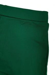 Women Fitted Solid Color Short Sleeve Casual Shorts Set - Dark Green - View 7