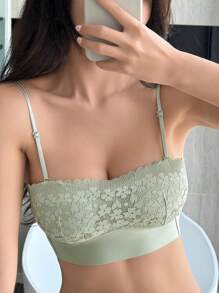 DAZY Floral Lace Bustier Bra With Wireless,Back To School Clothes - Green - View 1