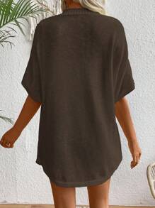 SHEIN LUNE Women's Solid Color Casual Short Sleeve Cardigan