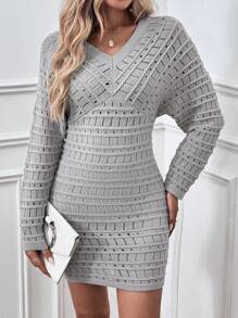 SHEIN LUNE Váy len dệt kim dáng rộng thông thường mới, thời trang & đa năng, phong cách Âu Mỹ - Xám - Xem 4
