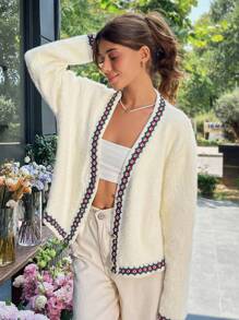 EURMUSE Moher Yarn Fall Winter Cardigan - Apricot - View 2