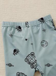 4 件套新生男婴紧身休闲服装套装：数码印花太空熊圆领长袖衬衫 + 配套印花裤，数码熊猫印花圆领长袖衬衫 + 配套印花裤 - 彩色 - 查看 4