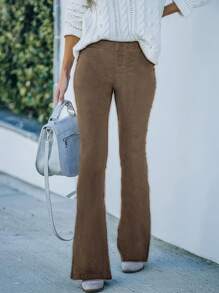 Quần ống loe nhung kẻ cạp chun co giãn thời trang đường phố sành điệu cho nữ, mùa thu - màu nâu - Xem 2