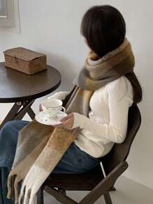 DAZY Women's Two-Tone Fringe Warm Scarf For Winter - Yellow - View 4