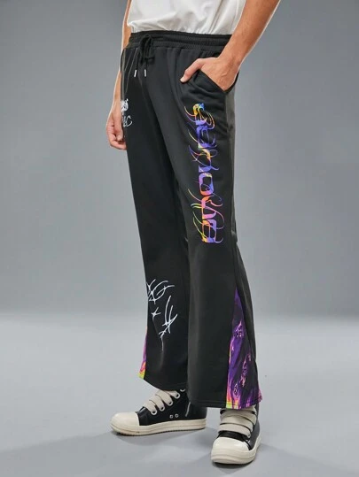 MAALAVIDAA Artist Men's Colorful Print Patchwork Drawstring Pants, For Holiday, Vacation, Spring, Festival, Ibiza Fits